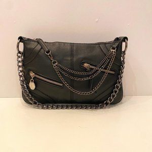 MANGO Black vegan leather with silver chain shoulder bag
